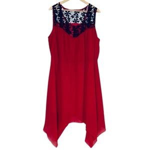 Nextmia Cherry Red Plus Sz Dress with Black Lace Handkerchief Hem | Sz 22